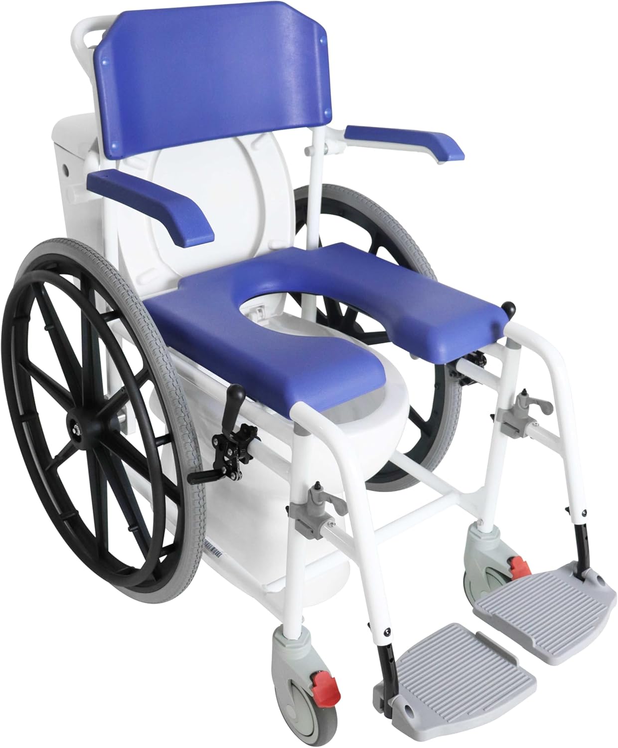 KMINA PRO - Shower Wheelchair for Inside Shower, Adjustable Shower Chair with Wheels for Disabled Adult, Self Propelled Shower Commode Wheelchairs, Rolling Shower Chair Blue