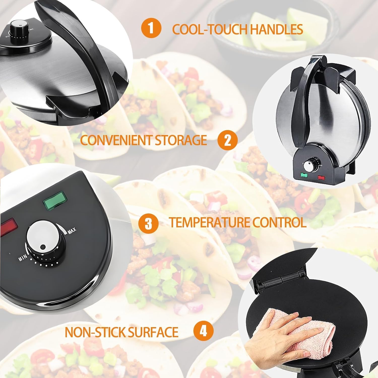 Electric Roti Maker Tortilla Press 10 Inch Multipurpose Electric Tortilla Maker Automatic Electric Chapati Press with Removable Handle Roti Tortilla Maker Tortilla Press Electric Non Stick