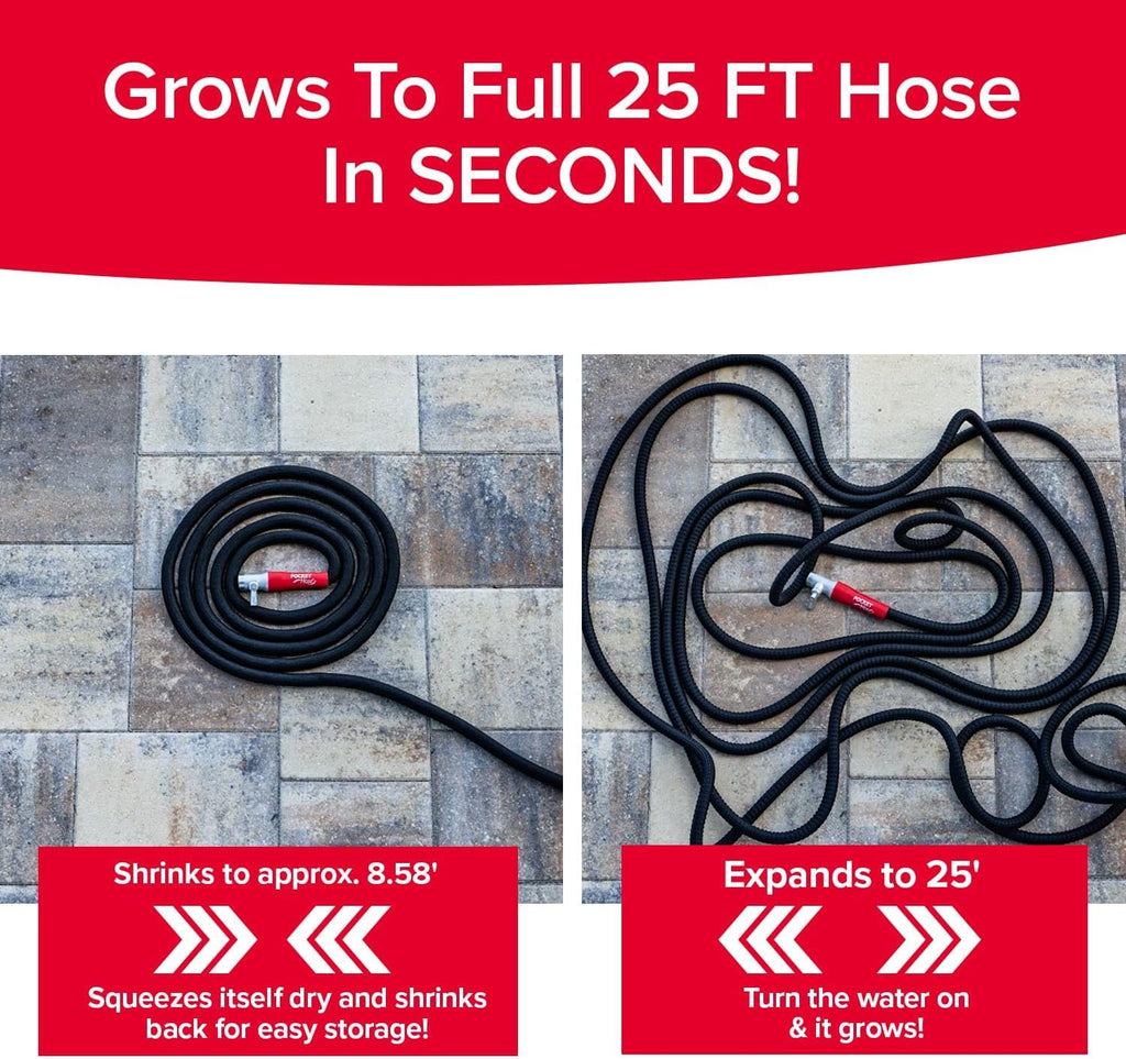 Pocket Hose Silver Bullet 2.0 Expandable Garden Hose 25-FT with Turbo Shot Nozzle, AS-SEEN-ON-TV, Lead-Free, Solid Aluminum Connectors, Easy On/Off Valve, Kink-Free, Leak-Proof