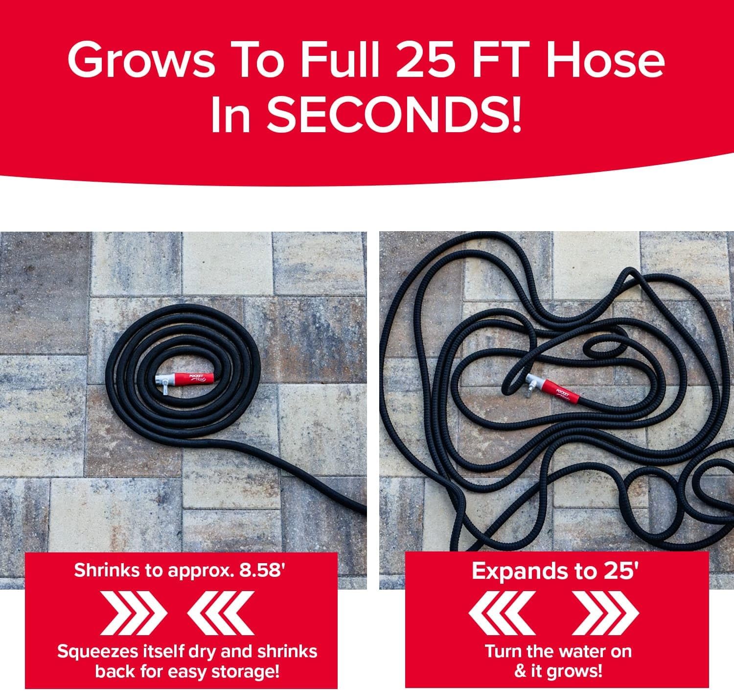 Pocket Hose Silver Bullet 2.0 Expandable Garden Hose 25-FT with Turbo Shot Nozzle, AS-SEEN-ON-TV, Lead-Free, Solid Aluminum Connectors, Easy On/Off Valve, Kink-Free, Leak-Proof