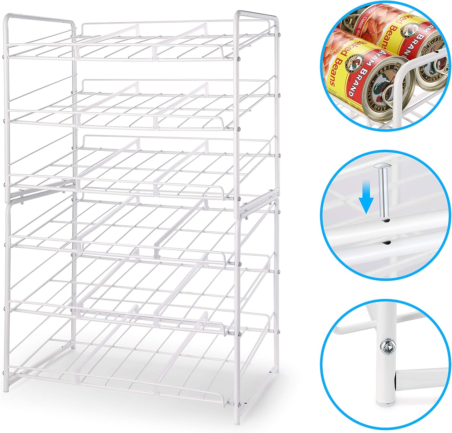 Simple Trending Can Rack Organizer, Stackable Can Storage Dispenser Holds up to 36 Cans for Kitchen Cabinet or Pantry, White