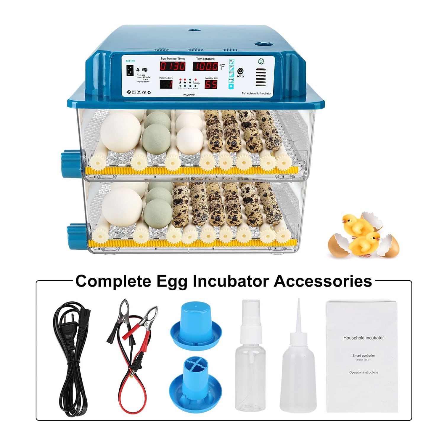 120 Egg Incubators for Hatching Eggs Automatic Temperature Control Chicken Quail Eggs Incubator Humidity Monitoring for Farm Egg Incubation