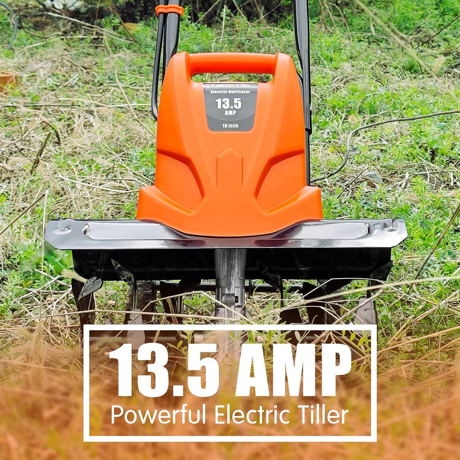 NEO-TEC 16 Inch 13.5 AMP Electric Corded Garden Tiller & Cultivator, Rototiller for Garden Tool, 8'' Tilling Depth Foldable Handle 6 Tines Tiller for Gardening