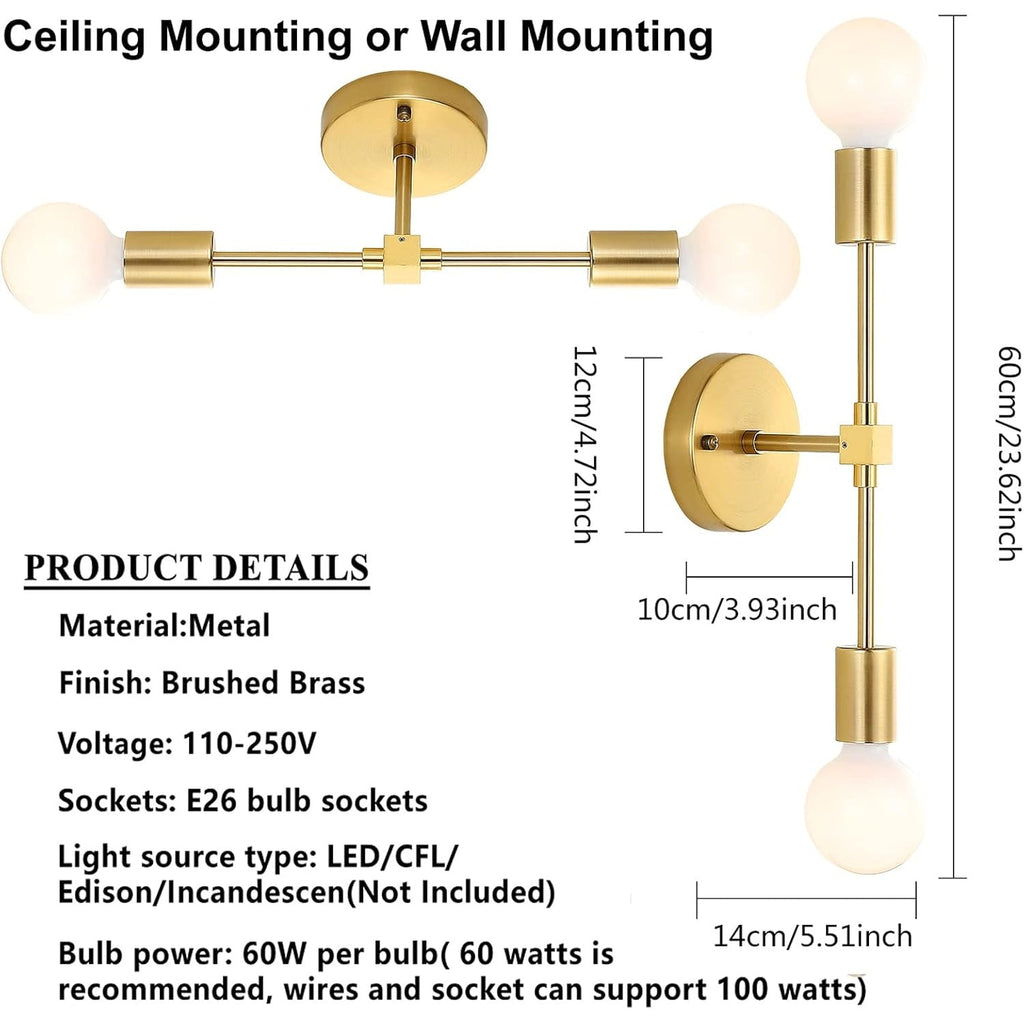 Brushed Brass Wall Sconce 2 Lights Bathroom Vanity Modern Industrial Wall Lamp Wall Mount Lighting Fixture（Gold Color）