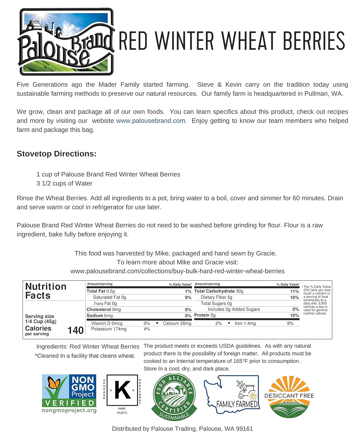 Hard Red Winter Wheat Berries | 25 LBS | Emergency Food Storage Bucket | Non-GMO | Grown on Our Family Farm | Bulk