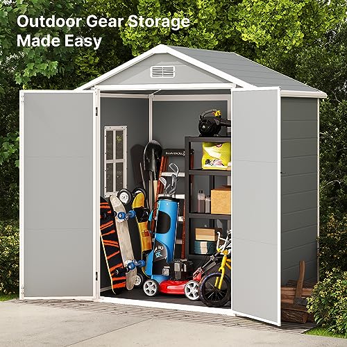 Gizoon 5x3 FT Resin Outdoor Storage Shed with Floor, Waterproof Lockable Storage Shed with Window, Plastic Outside Tool Storage Shed for Garden, Backyard, Patio, Lawn, Gray