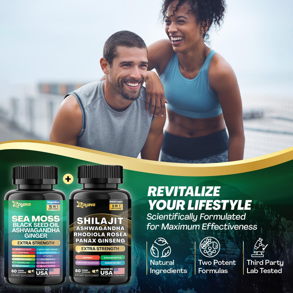 Zoyava Sea Moss 16-in-1 and Shilajit 8-in-1 Supplement Bundle