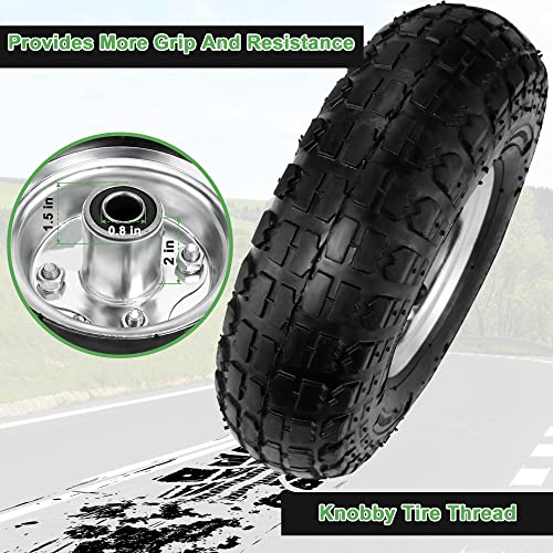 (2 Pack) 4.10/3.50-4 Tire and Wheel - 10 Inch Heavy Duty Pneumatic Tire with 5/8" Bearings and 2.2" Offset Hub - Compatible with Hand Truck, Wheelbarrow, Wagon, Gorilla Carts