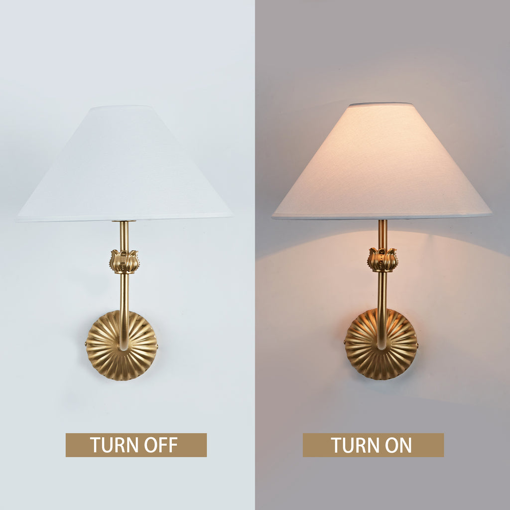 Elegant Modern Sconce, Mid-Century Brass Fixture with Linen Shade, Wall Lights for Living Room, Lounge Wall Lights, Wall Lights for Sitting Room