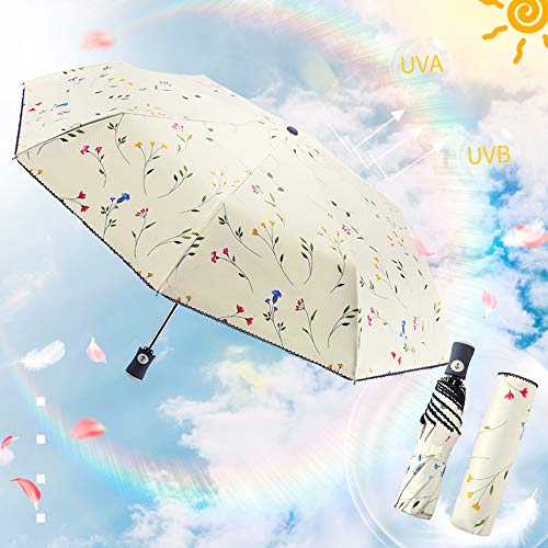DBA FDJASGY UV Sun Umbrella Compact Folding Travel Umbrella Auto Open and Close for Windproof, Rainproof & 99.9% UV Protection Parasol with Black Anti-UV Coating