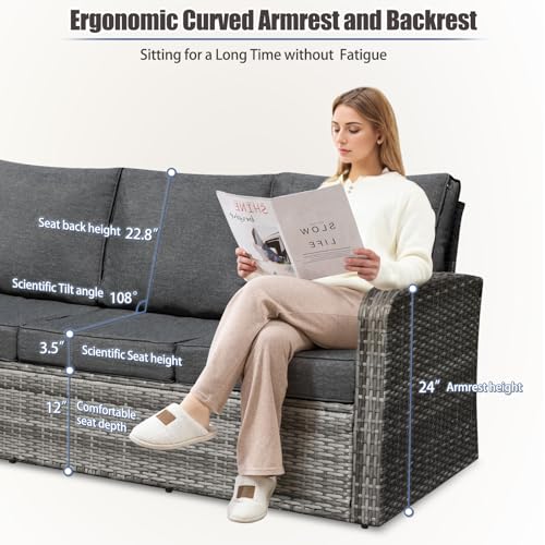 6 Pieces Patio Furniture Sets w/Cushions and Coffee Table, All Weather Wicker Outdoor Patio Conversation Sets w/Comfy Armrest,Patio Sectional Sofa Sets for Garden,Poolside,Backyard,Brown