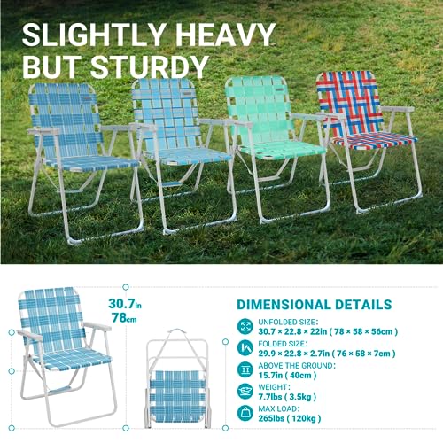 #WEJOY Folding Webbed Lawn Beach Chair - Heavy Duty Portable Outdoor Chair with Hard Armrest for Camping,Garden,Concerts,Festivals and Sand Picnic BBQ,265 LBS
