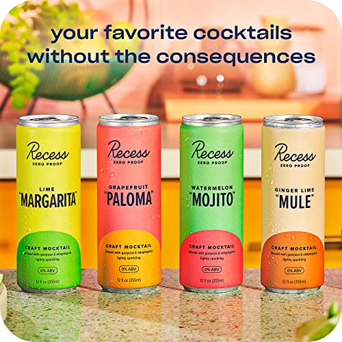 Recess Zero Proof Craft Mocktails, Alcohol Free Drinks, With Adaptogens, Non-Alcoholic Beverage Replacement, Mixer, Celebration, Party, (Watermelon "Mojito", 12oz, Pack of 12)