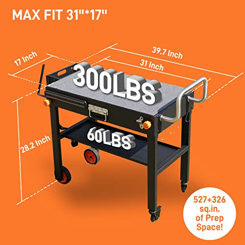 Outdoor Grill Table,Blackstone Griddle Stand,BBQ Prep Table With Wheels And Seasoning Tray,Universal Grill Cart Fit 17 Inch Or 22 Inch Griddle,Folds Flat Quickly Ninja Grill Stand