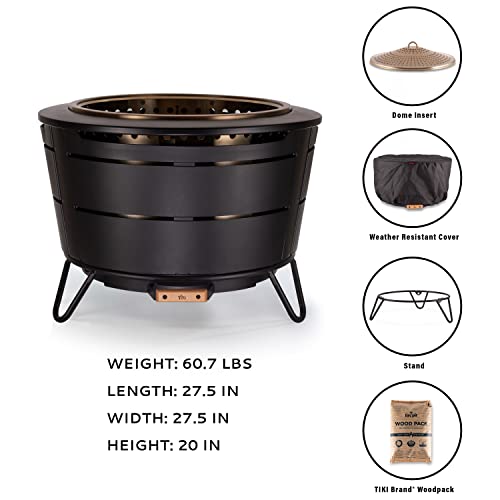 TIKI Brand Reunion Smokeless Fire Pit | Large Wood Burning Outdoor Fire Pit, Great for Large Gatherings - Includes Starter Pack, Modern Design with Removable Ash Pan, 27.5x27.5x20 in, Black
