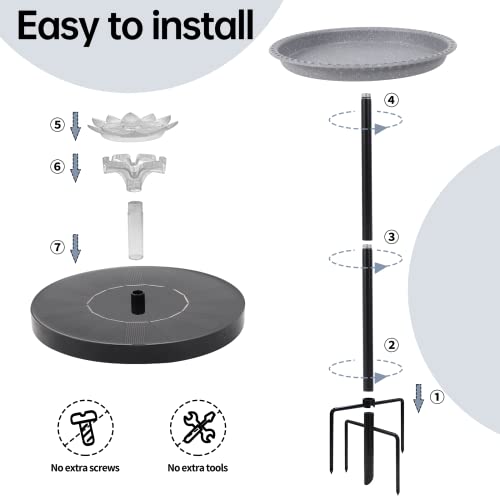 Solar Powered Bird Bath with Fountains for Hummingbirds,Stable Stylish Design with 5-Prong Base Metal Stake Plastic Bird Baths for outside Lawn Patio Yard Garden