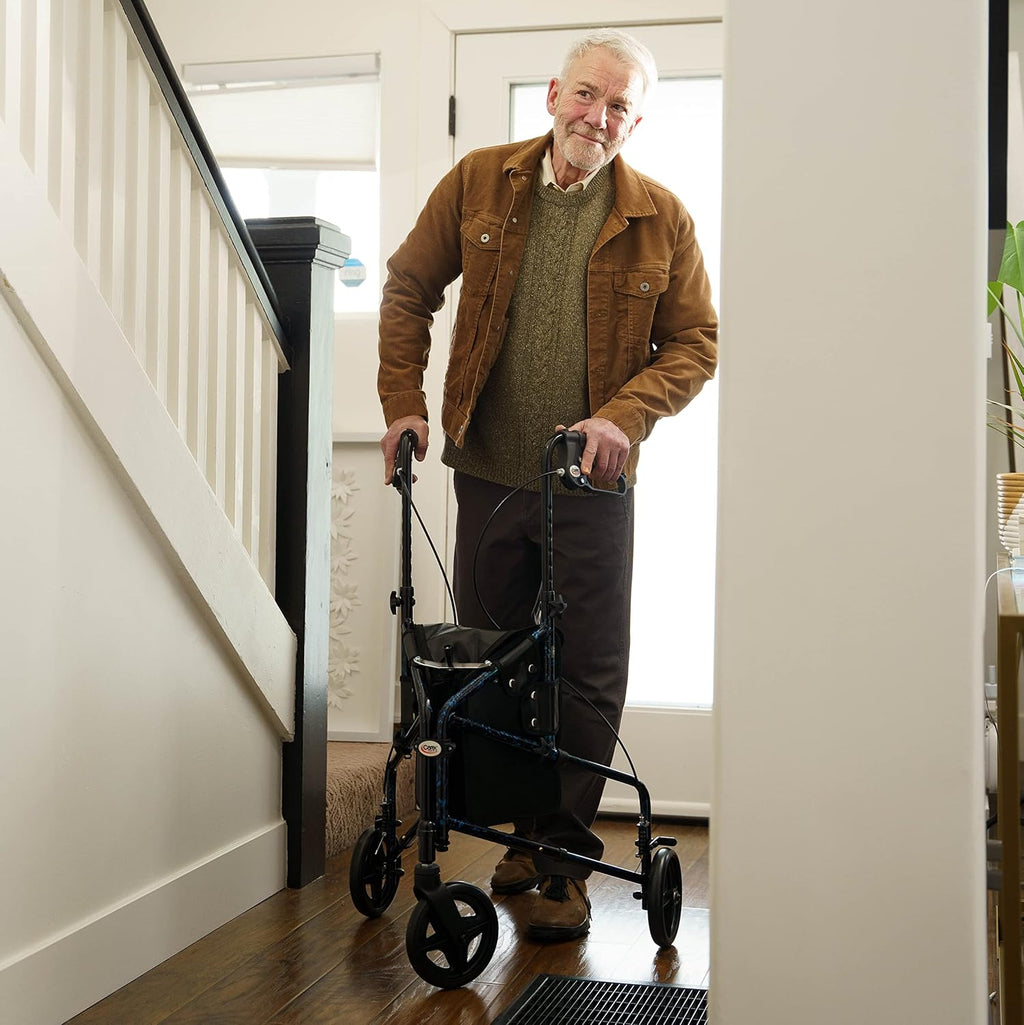 Carex 3 Wheel Walker for Seniors, Foldable, Rollator Walker with Three Wheels, Trio Walker with Height Adjustable Handles, Walker with Wheels, Folding Walker with Wheels.