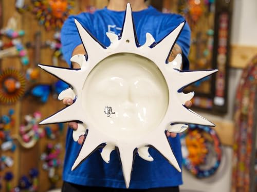 Mexican Talavera Pottery Wall Large Art Sun Face Handmade Decor Patio Porch Ceramic Art For Indoor Outdoor Home Garden Wall Sculpture Mexico Folk Art Astrology Star