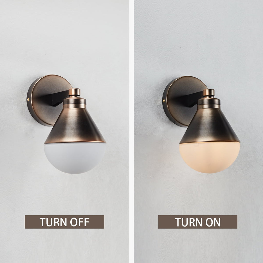 Modern Bronze Vanity Light, Wall-Mounted Sconce with Semi Globe Glass Shade, Hand-polished Wall light, Single indoor Sconce Beside Mirror, for Bathroom, Bedroom, Living Room, Entryway, Hallway