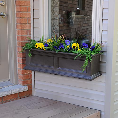 Mayne Fairfield 3ft Window Box - White - Durable Self Watering Resin Planter with Wall Mount Brackets (5822-W)