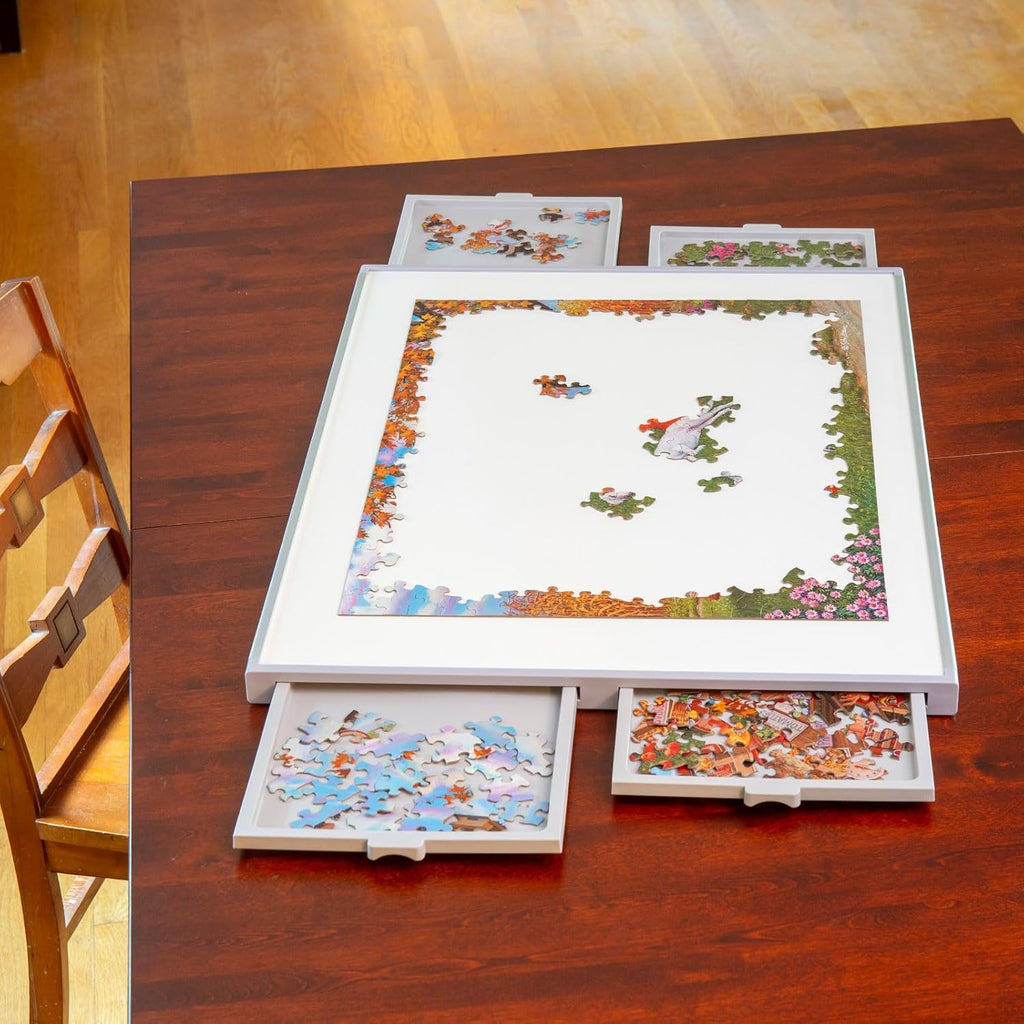 Bits and Pieces - 1500 Piece Puzzle Board with Drawers - Jumbo Pro Plateau - Lightweight Tabletop Deluxe Jigsaw Puzzle Organizer and Puzzle Storage System
