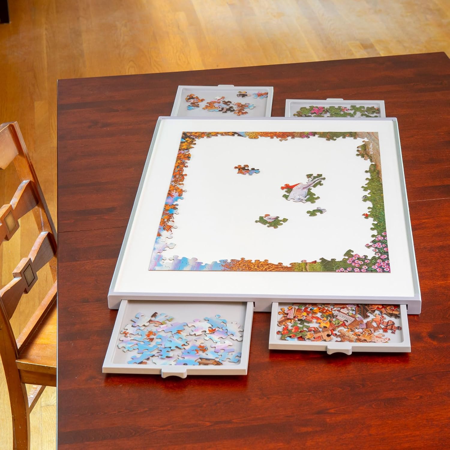 Bits and Pieces - 1500 Piece Puzzle Board with Drawers - Jumbo Pro Plateau - Lightweight Tabletop Deluxe Jigsaw Puzzle Organizer and Puzzle Storage System