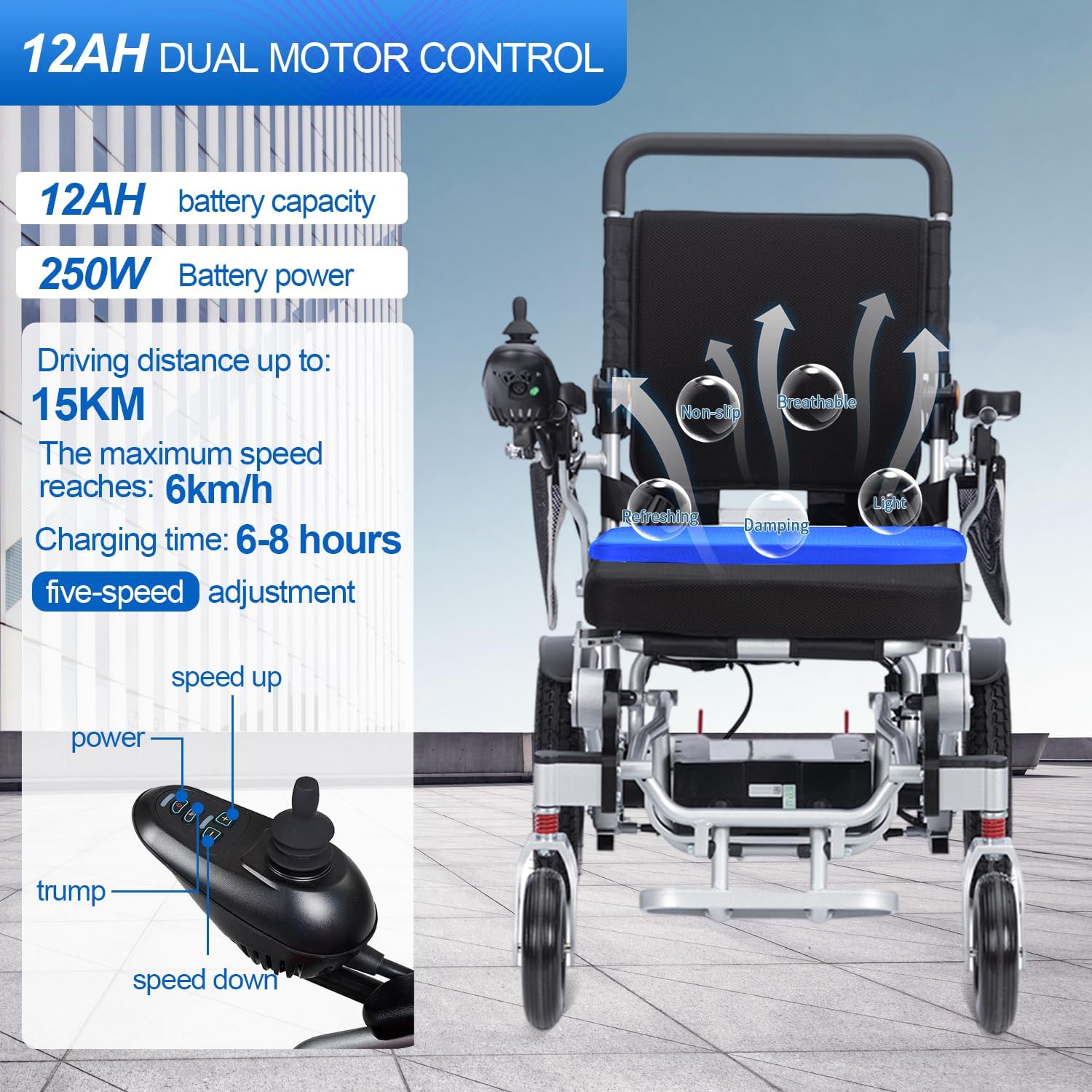 Electric Wheelchairs for Adults Intelligent Lightweight Foldable Electric Wheelchairs Power Wheelchairs for Seniors Compact Portable Airline Approved All Terrain Motorized Wheelchair
