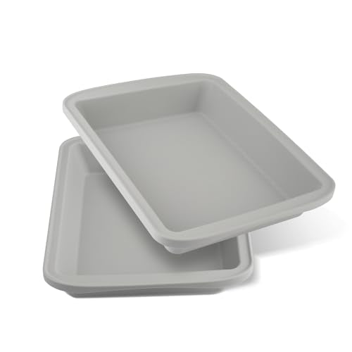 Silicone Baking Dish with Handles, Deep Rectangular Bakeware Cake Pan, Compatible with Fancy Panz, for Lasagna, Cake, Brownie or Family Dinner, 12.6 x 9.8 x 2.1 Inch (Grey)