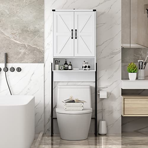 Over The Toilet Storage Cabinet/ Organizer with 2-Door Blinds Design, Freestanding Space Saver Bathroom Toilet Rack/ Stands