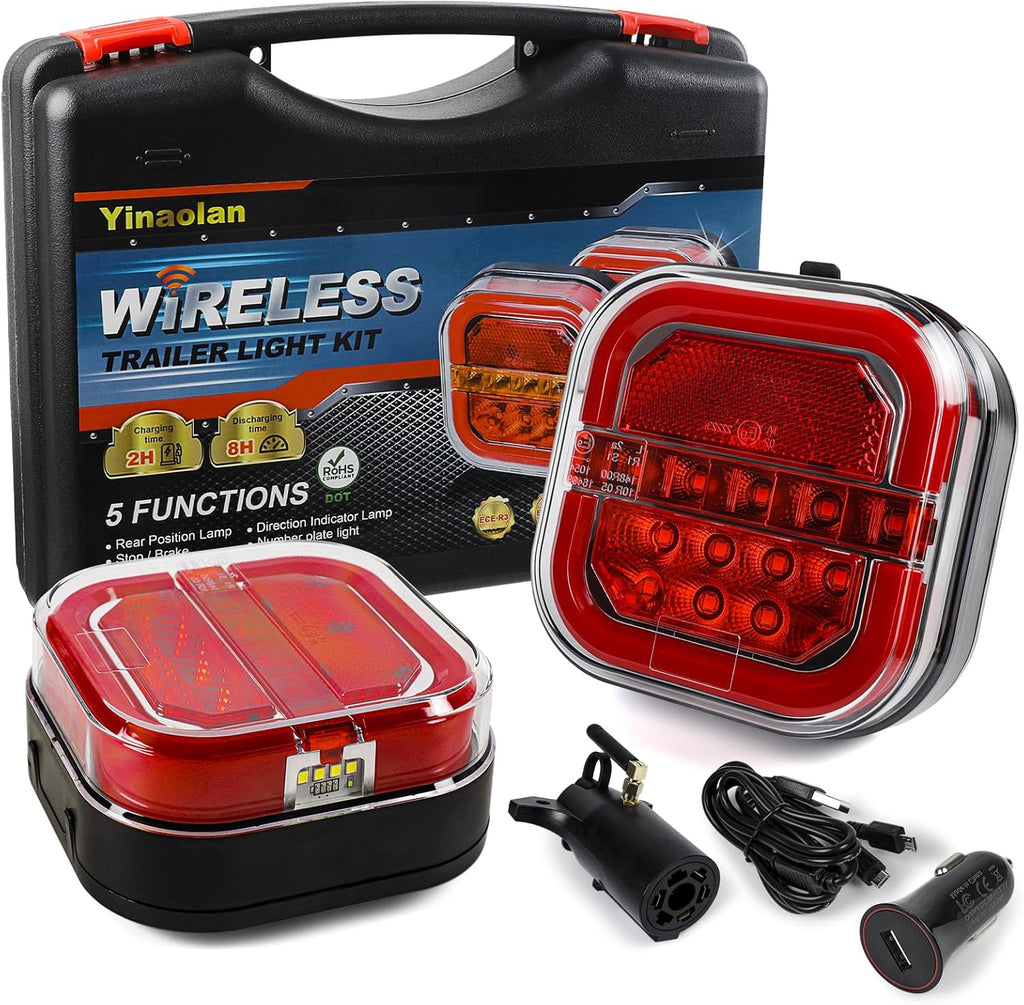 Yinaolan Magnetic Wireless LED Trailer Rear Lights Kit,Wireless Trailer Lights for Towing,2PCS Rechargeable Universal LED Tail Light Kit for Tow Truck Trailers, Caravans, Campers, RVs, Vans, Boats