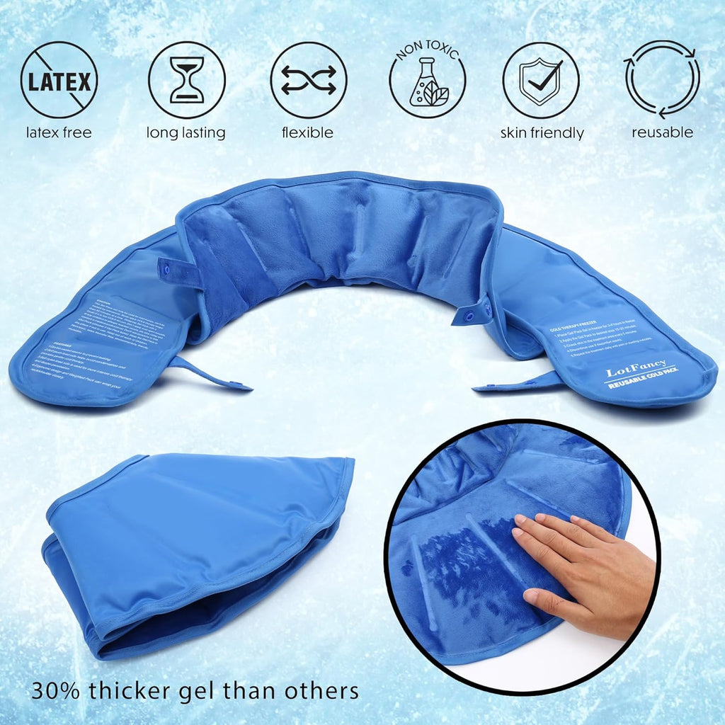 LotFancy Neck and Shoulder Gel Ice Pack, Reusable Cold Neck Wrap for Pain with Adjustable Straps, Flexible Cold Therapy for Swelling, Injuries, Stress, Tension Relief