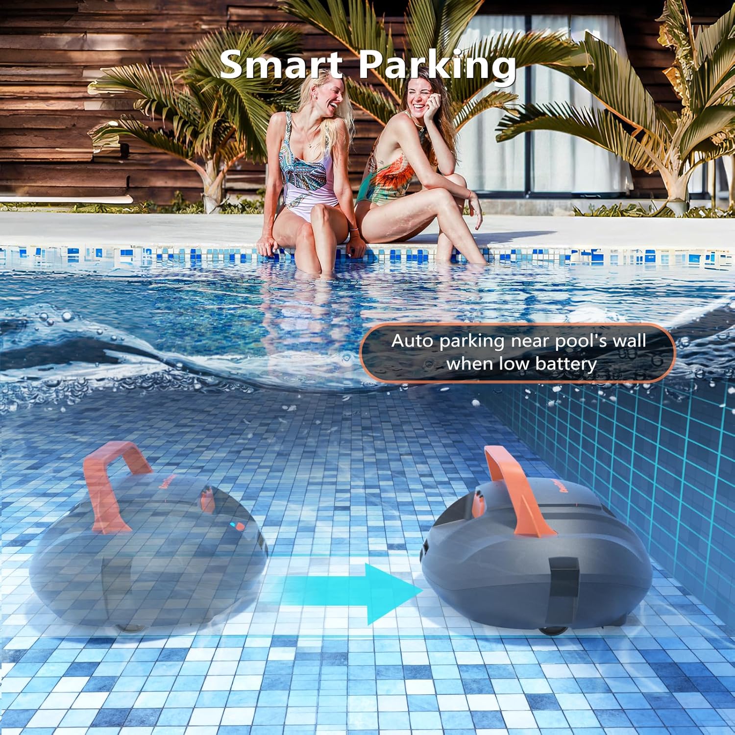 Robotic Pool Cleaner, Cordless Pool Vacuum for Above Ground Pool, Lasts up to 100Mins, Above Ground Pool Vacuum with Self-Parking Function, Ideal for Swimming Pool Cleaning up to 850 Sq.Ft