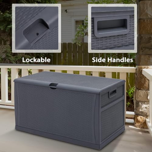 75 Gallon Outdoor Storage Deck Box Patio Sun-proof Woodgrain Patio Storage Box for Patio, Garden, Balcony,Grey