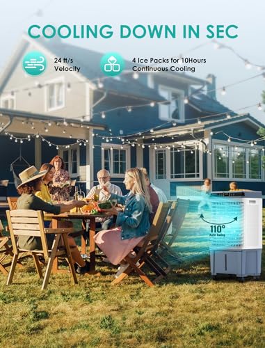 Air Choice Swamp Cooler, 1800 CFM Evaporative Air Cooler with 5.3 Gal Water Tank, 110° Swing, 3 Speeds, 4 Ice Box, Remote, 12H Timer, Portable Air Cooling Fan for Outdoor & Indoor, White & Dark Gray