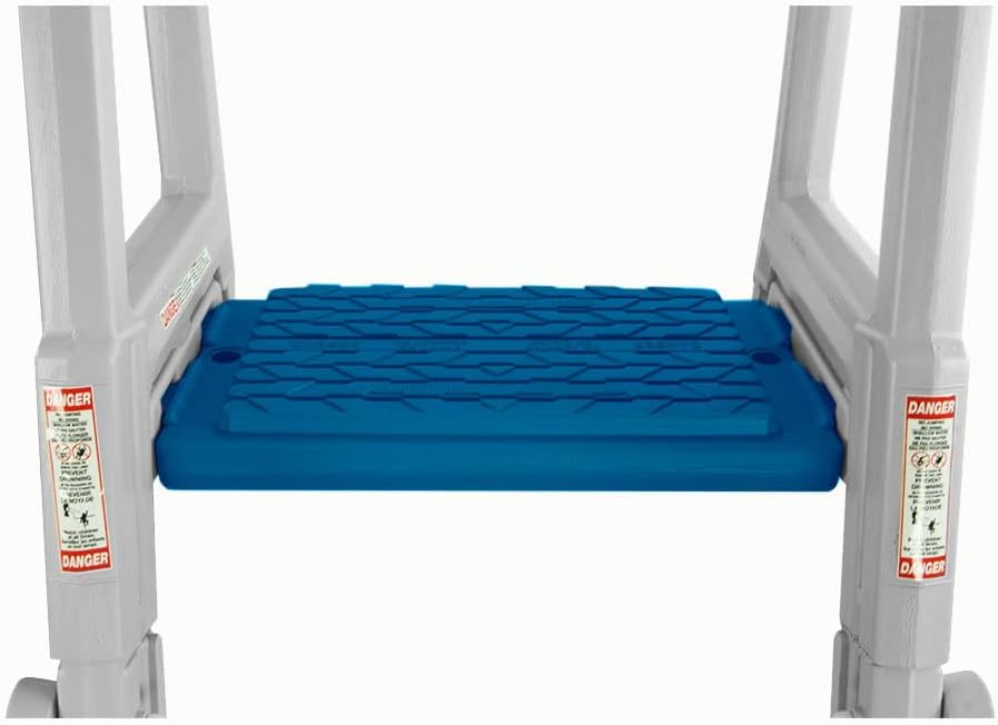 Confer Plastics Above Ground Swimming InPool Step & Ladder | Heavy Duty | White Frame with Blue & Gray Steps | Deck Height Up to 60 Inches | Enter & Exit Your Pool Safely