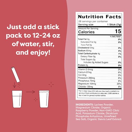 FlavCity Raspberry Lychee Electrolytes Drink Mix, 28 On-The-Go Stick Packs - Healthy Electrolytes Powder Packets Made with Real Fruit - Keto Powdered Drink with No Added Sugar, Gluten-Free