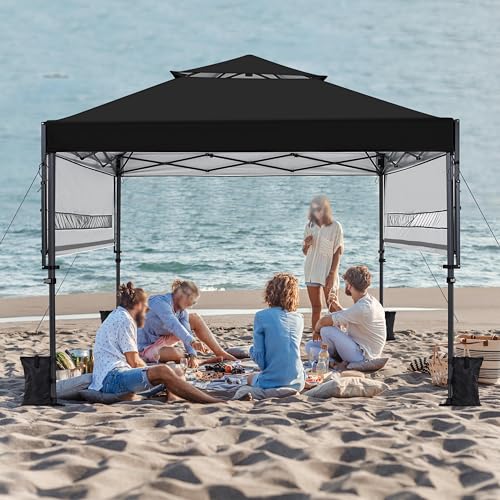 Yaheetech 10x17ft Pop Up Canopy with Awnings, 2-Tier Outdoor Canopy Tent, Heavy Duty Instant Shelter with Ventilation, Adjustable Dual Half Awnings & Wheeled Carry Bag, One-handed Set-up, Black