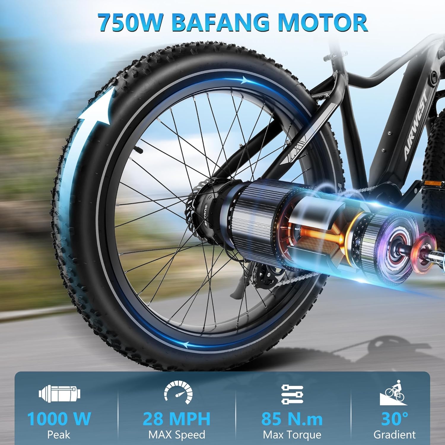 Electric Bike for Adults 750W Electric Bike BAFANG Motor, 26" Ebikes for Adults, 48V 15AH LG Battery, 28MPH Fat Tire Electric Bicycle, Shimanio 7 Speed, 50Mile Electric Mountain Bike