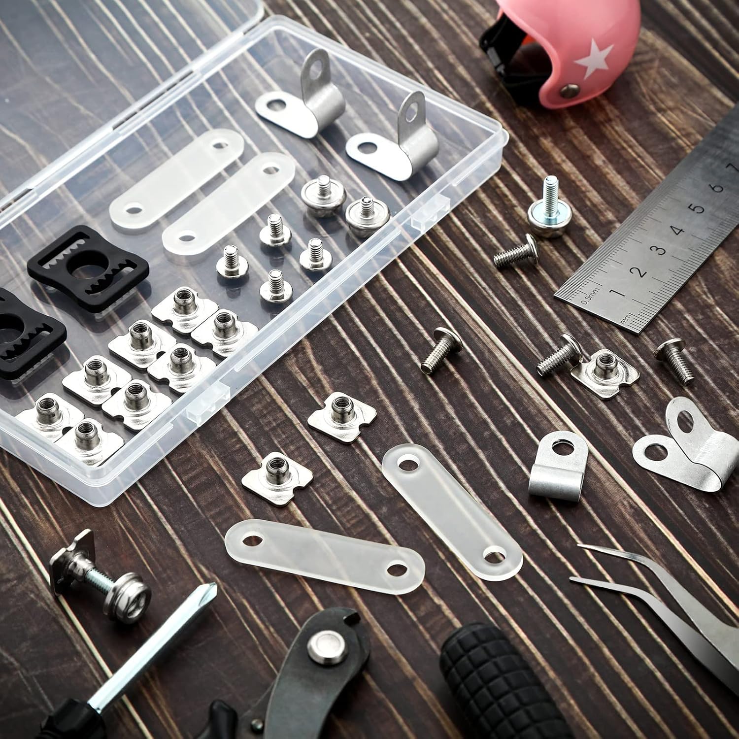 26 Pcs Helmet Repair Kit Include Helmet Chin Strap Screwdriver 4 Pcs R Shape Football Visor Clips 12 Screws with Nuts 4 Rubber Gaskets 4 Helmet Buckles, Hardware Kit for Youth Hockey Baseball Sports