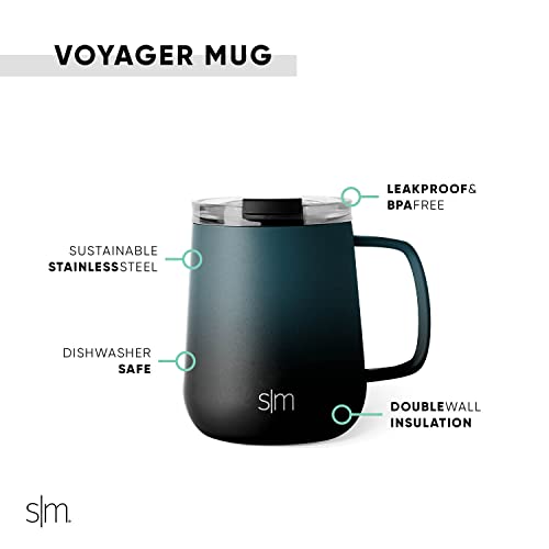Simple Modern Travel Coffee Mug with Lid and Handle | Reusable Insulated Stainless Steel Coffee Tumbler Tea Cup | Gifts for Women Men Him Her | Voyager Collection | 12oz | Ocean Water