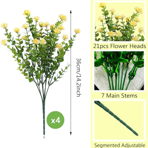 Yellow Artificial Flowers Outdoor,Yellow Fake Flowers Outdoor,UV Resistant Yellow Faux Flowers Outdoors,Front,Porch Decor,Yellow Artificial Flowers for Outdoors Clearance