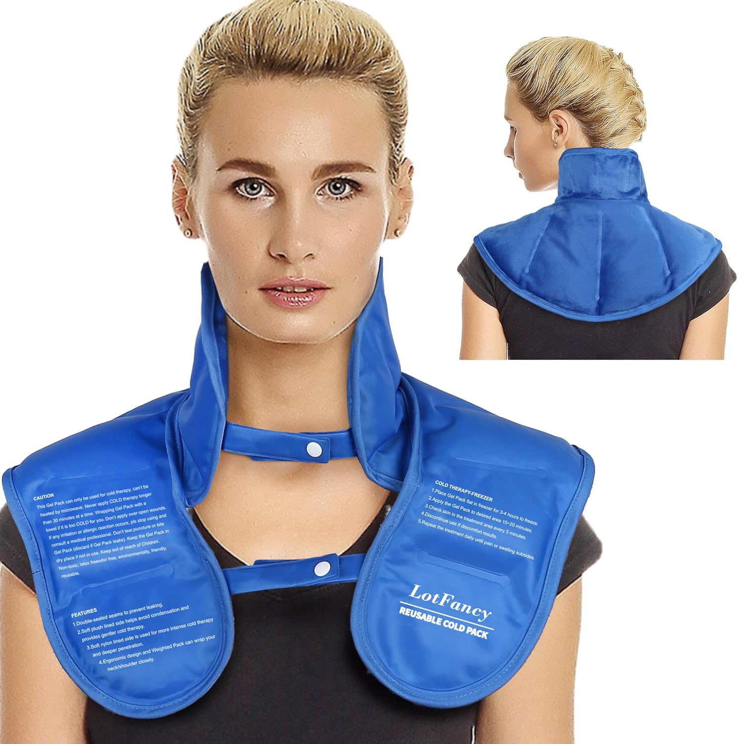 LotFancy Neck and Shoulder Gel Ice Pack, Reusable Cold Neck Wrap for Pain with Adjustable Straps, Flexible Cold Therapy for Swelling, Injuries, Stress, Tension Relief