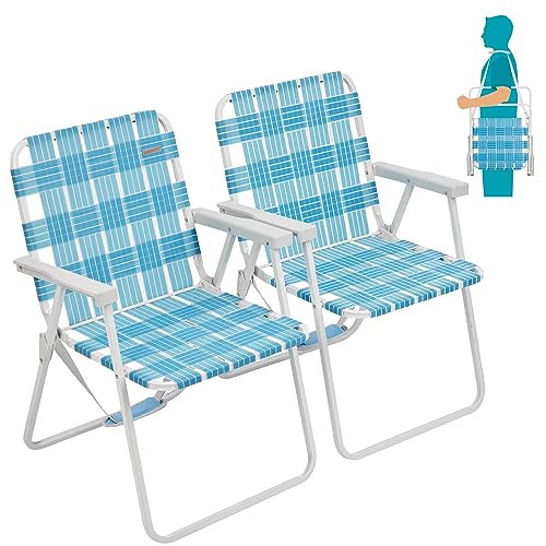 #WEJOY Folding Webbed Lawn Beach Chair - Heavy Duty Portable Outdoor Chair with Hard Armrest for Camping,Garden,Concerts,Festivals and Sand Picnic BBQ,265 LBS