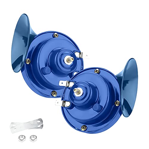 2PCS 300DB Super Loud Train Horns, 12V Waterproof Air Horns Replacement Kit, Car Air Electric Snail Double Horn, Automotive Accessories Universal for Car, Motorcycle, Truck, Bike, Boat (Silver)