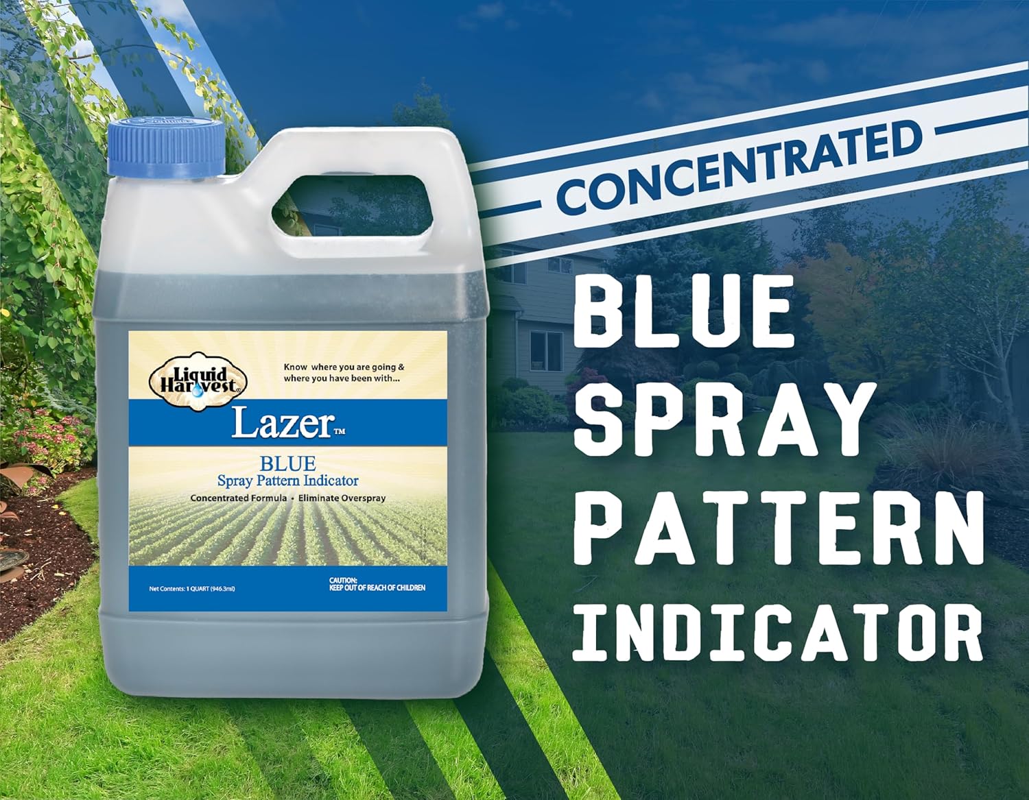 Liquid Harvest Lazer Blue - 32 Ounces - Concentrated Spray Pattern Indicator - Perfect Weed/ Fertilizer Marking Dye, Turf Mark and Blue Herbicide Marker