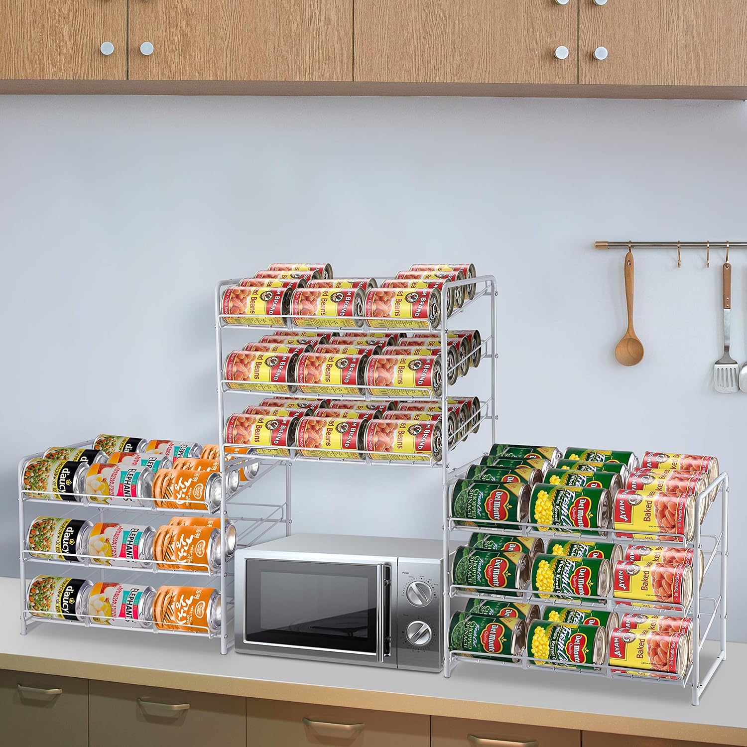 Simple Trending Can Rack Organizer, Stackable Can Storage Dispenser Holds up to 36 Cans for Kitchen Cabinet or Pantry, White
