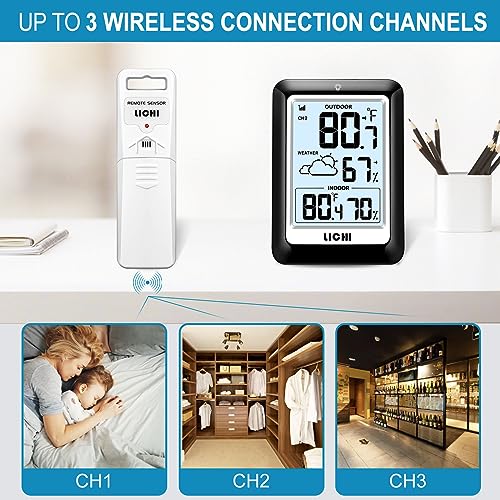Indoor Outdoor Thermometer Wireless Weather Station, Internal External Thermometer Hygrometer, Home Batteryoperated Temperature Humiditymonitors330 Feet (About 100 Meters) Backlight Display