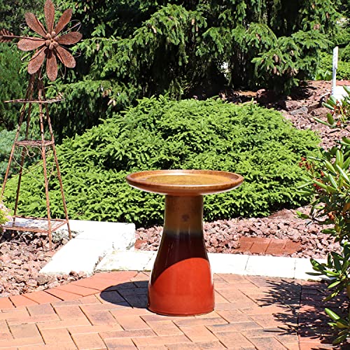Sunnydaze 21-Inch H Ceramic Bird Bath for Outside - Hand-Painted Outdoor Bird Bath Bowl, UV/Frost-Resistant Finish - Galaxy Blue