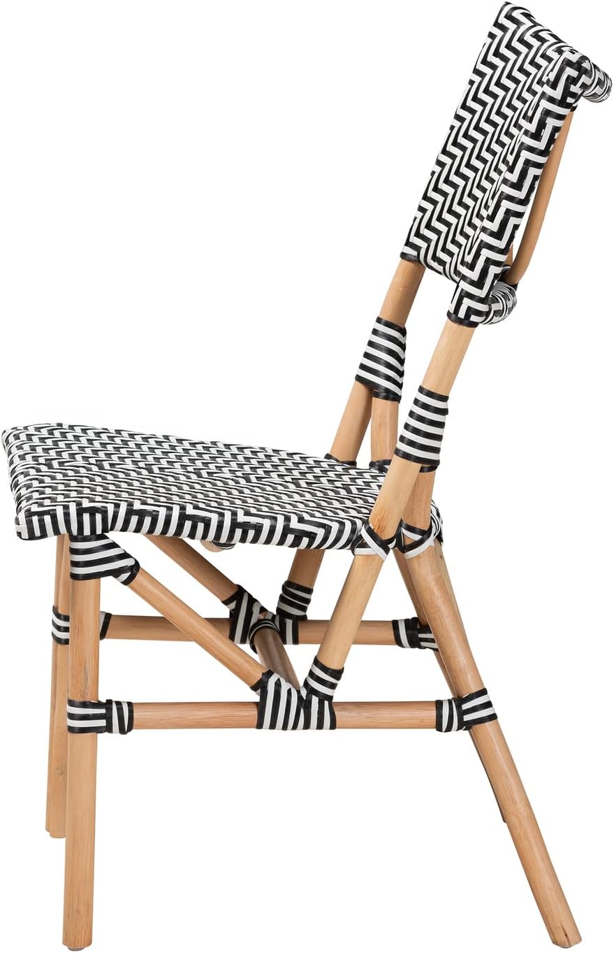 Baxton Studio Wagner Black and White Weaving and Natural Rattan Bistro Chair