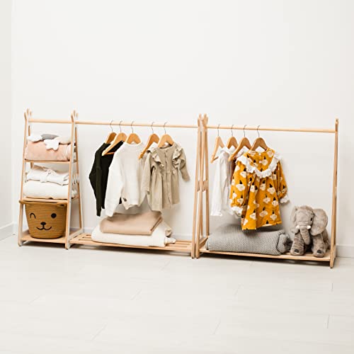 Montessori Teepee Style Clothing Rack Furniture for Toddler Wood Kids Playroom Natural Wooden Nursery Baby Neutral Room Storage Clothes Shelf Kids Gift 2nd 3rd Birthday (Small, Dark Walnut)